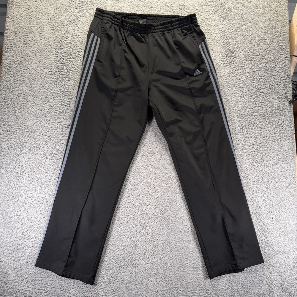 VTG Adidas Sweatpants Mens XL Black Polyester Straight Fleece-Lined Performance
